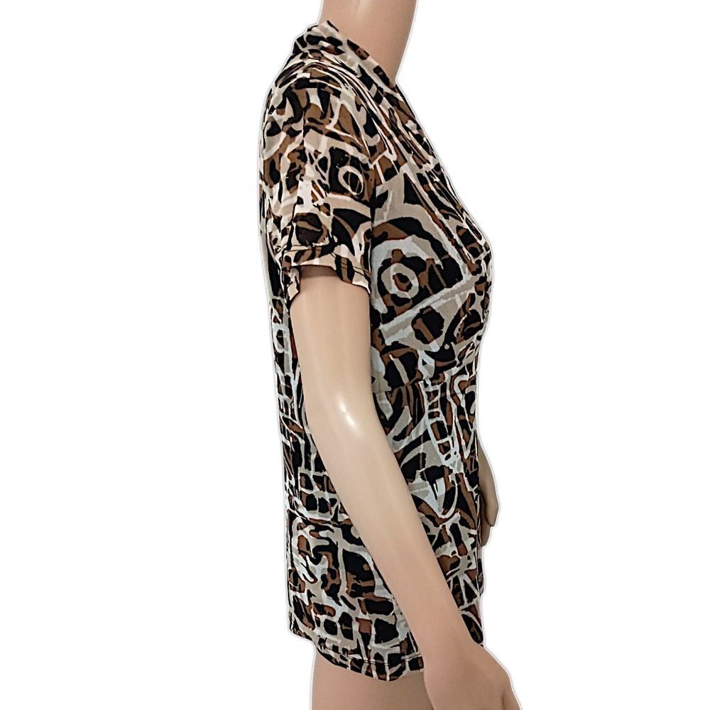 Dana Buchman Empire Waist Top M Mesh Sheer Overlay Babydoll Abstract Y2K Earthy - Picture 2 of 16